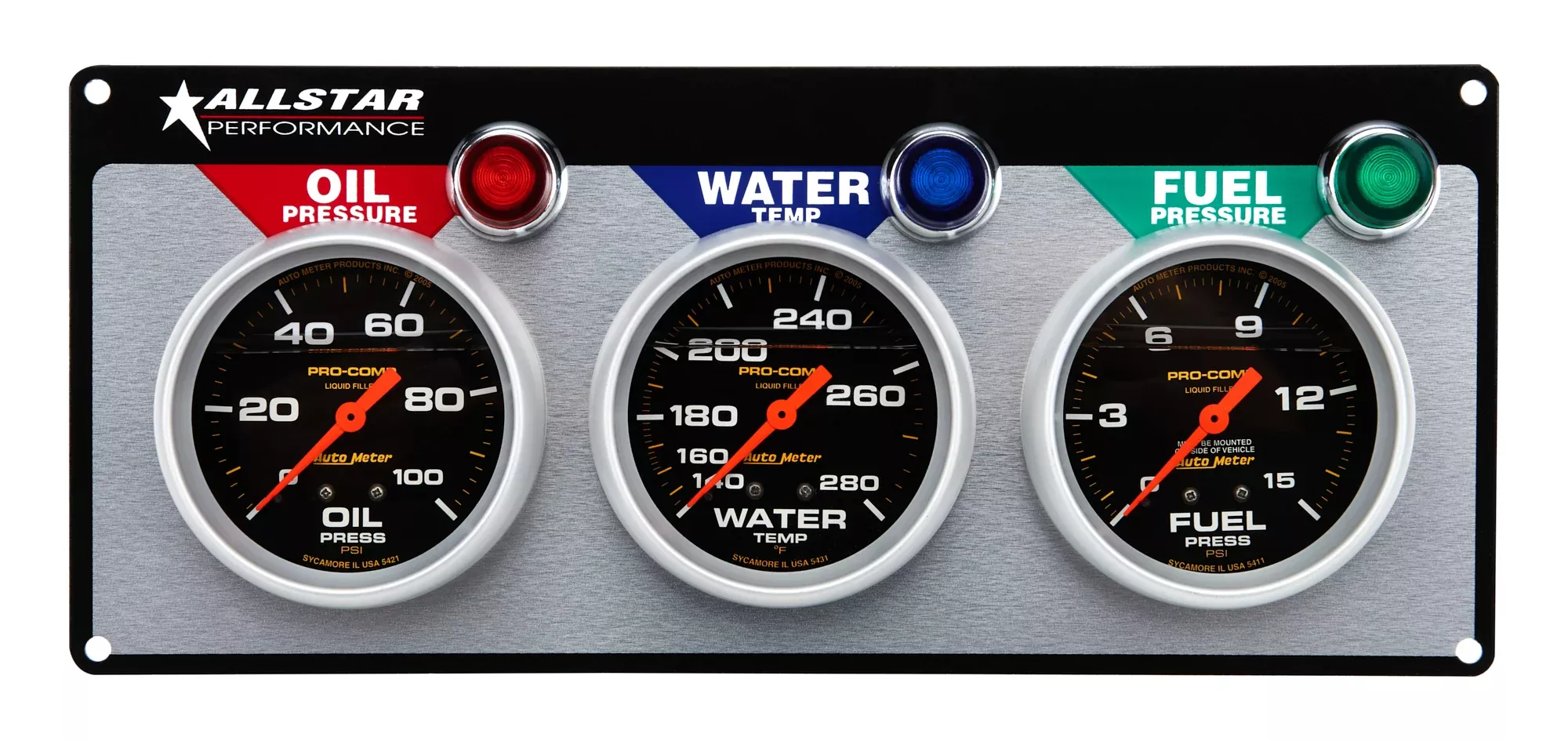 Allstar Performance - 3 Gauge Panel A/M OP/WT/FP Liquid Filled