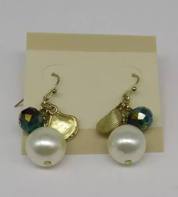 Gold Shell, Pearl and Bead Dangle Post Earrings 10/30/2025 THIS PART IS IN STOCK as of 10/30/2025