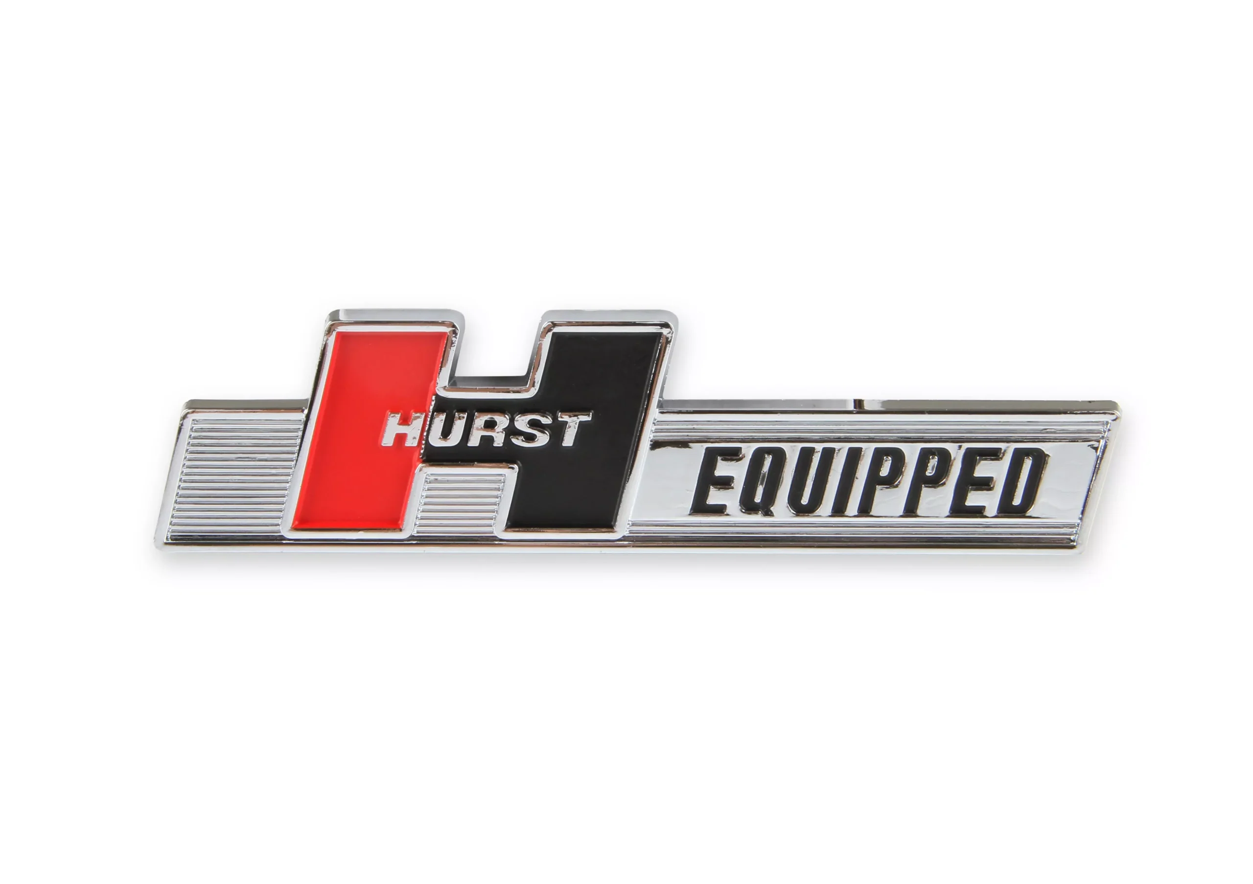 Hurst - Chrome plated ABS plastic with red and black logo.