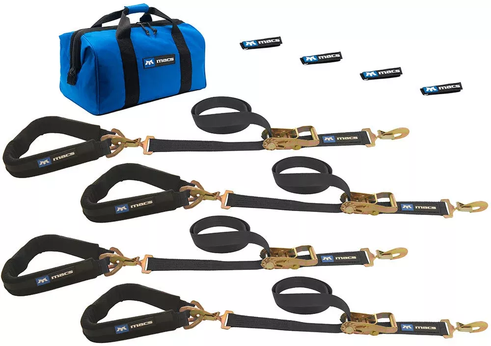 Mac's Tie Downs - 4 Tie Downs Direct Hook & 4-24in Axle Straps