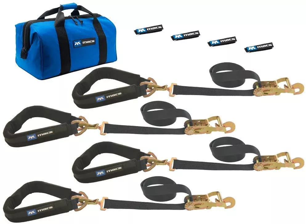 Mac's Tie Downs - 4 Tie Downs Direct Hook & 4-40in Thru Wheel Stra